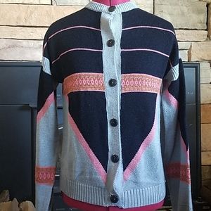 Vintage 80's Acrylic Button up Sweater Color Block